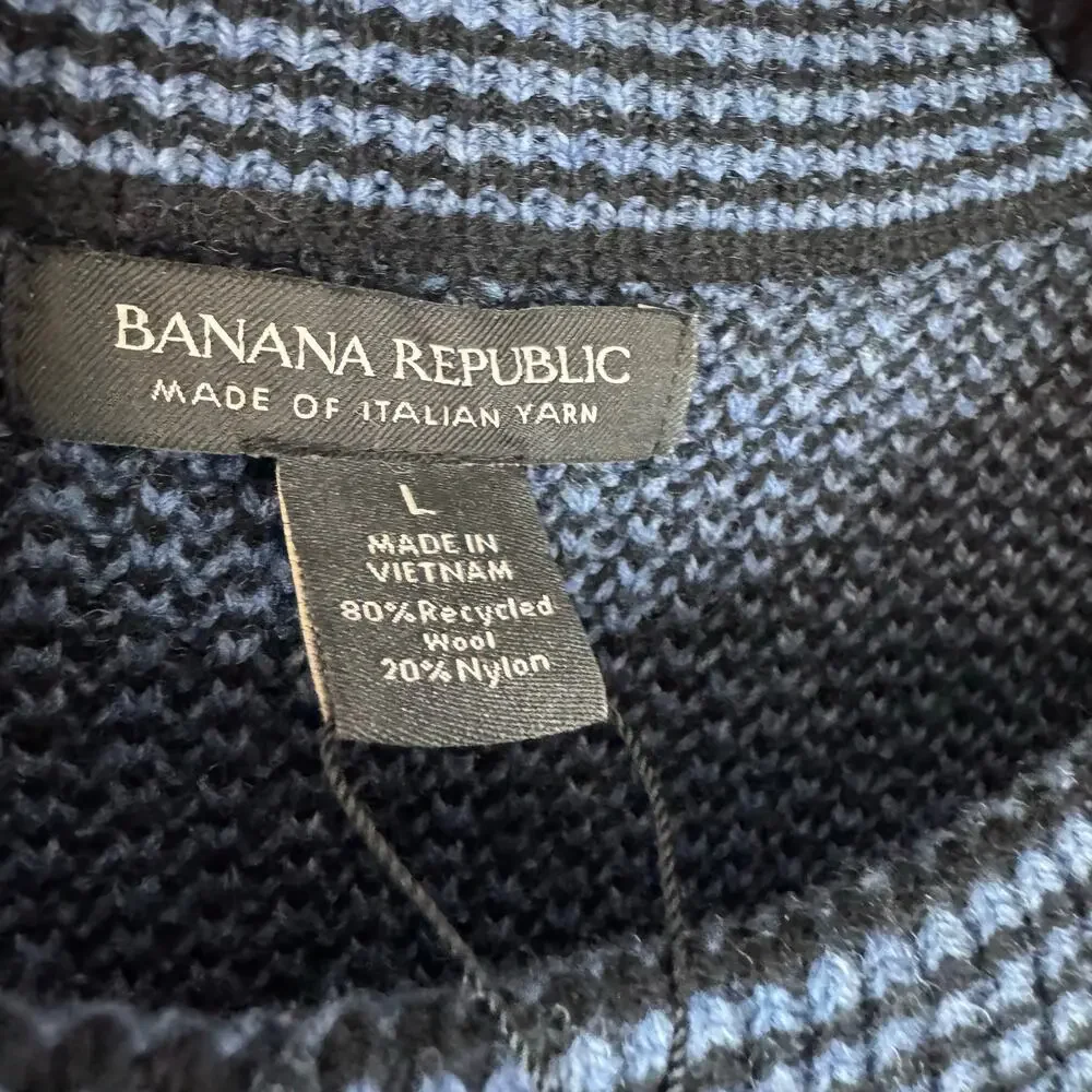 Banana Republic Mens Adrano Striped Italian Wool Blend Sweater Preppy Navy L
